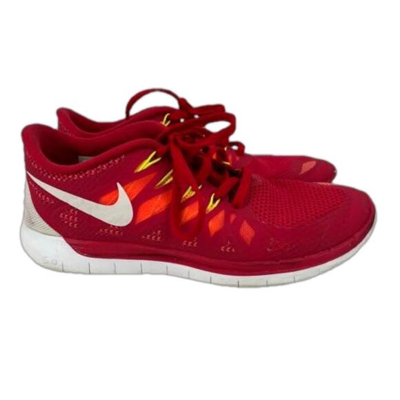 Nike Free 5.0 Running Sneakers Flyknit Athletic Shoe Breathable Red Size 7.5 - Picture 1 of 11